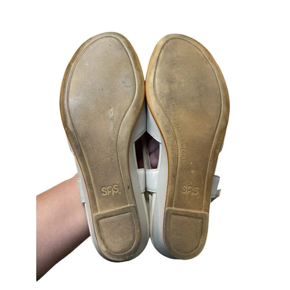 SAS Tripad Comfort Caress Bone Leather Slingback 1.5” Wedge Sandals Size 8.5 N